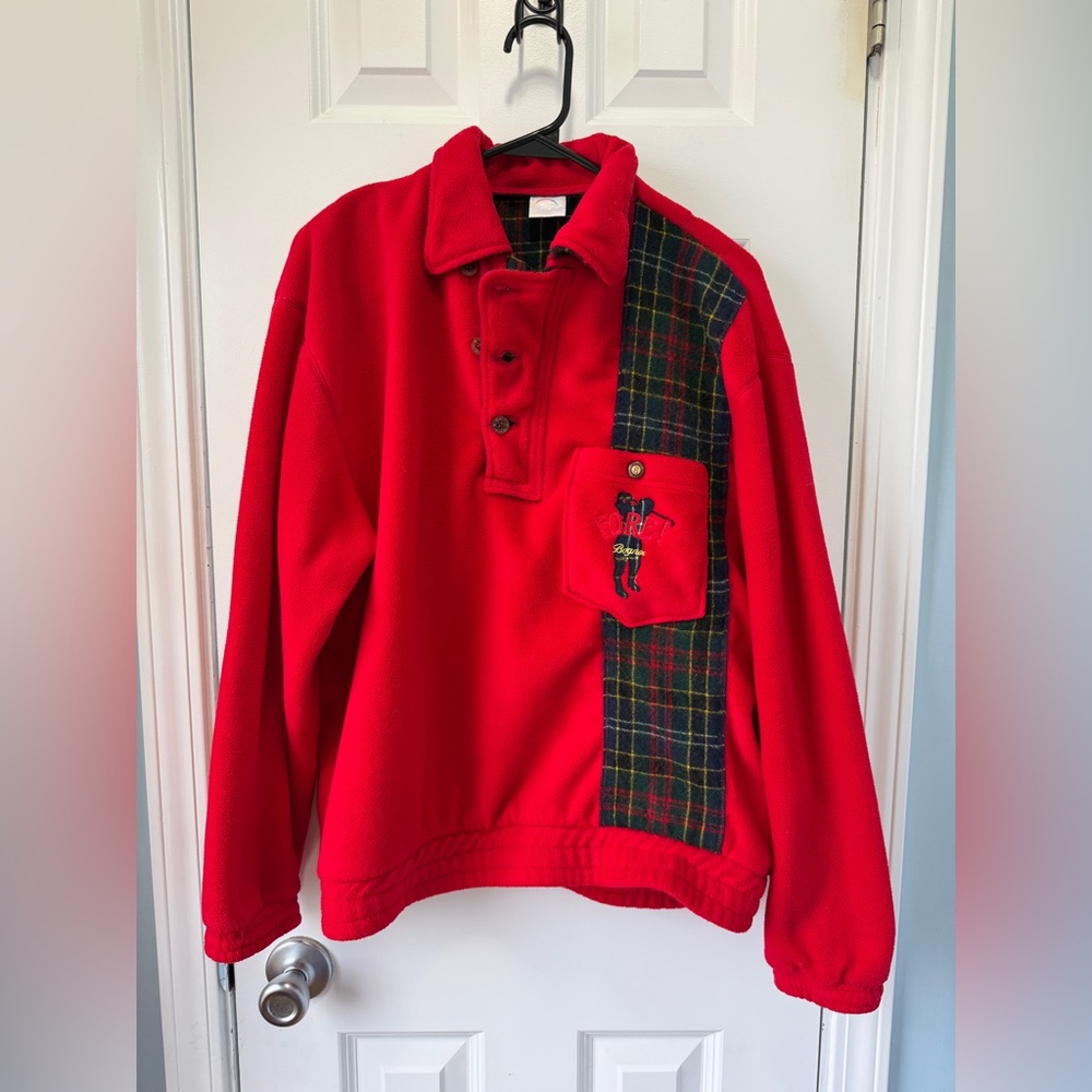 Vintage Mens Bogner Red & Plaid Fleece Pullover Golf Size M/L
